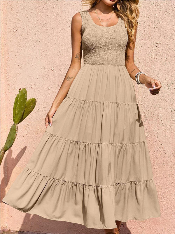 Dress- Women's Maxi Tank Dress with Tiered Ruffle Skirt- - IndioGear Fashion and Gear