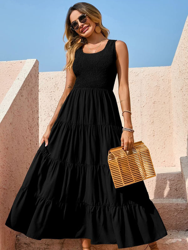 Dress- Women's Maxi Tank Dress with Tiered Ruffle Skirt- - IndioGear Fashion and Gear