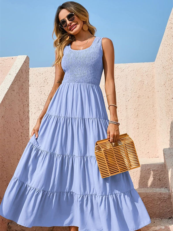 Dress- Women's Maxi Tank Dress with Tiered Ruffle Skirt- - IndioGear Fashion and Gear