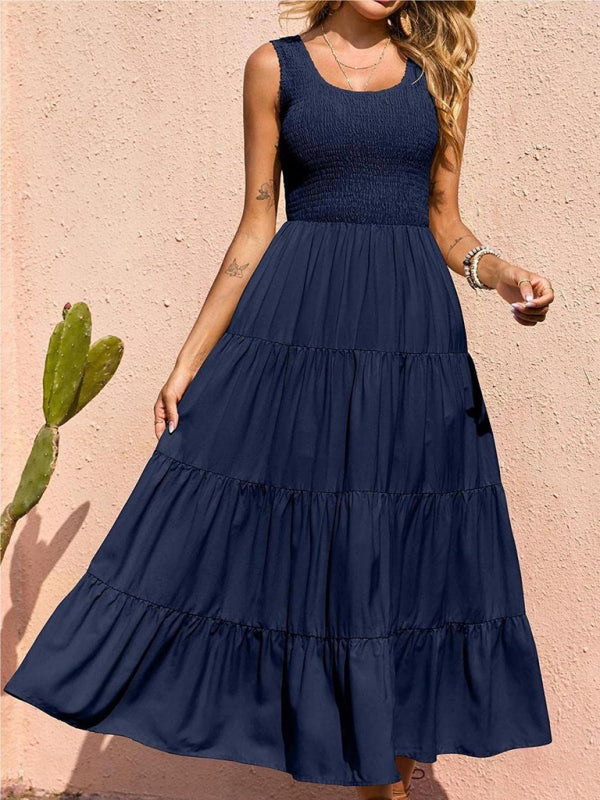 Dress- Women's Maxi Tank Dress with Tiered Ruffle Skirt- - IndioGear Fashion and Gear