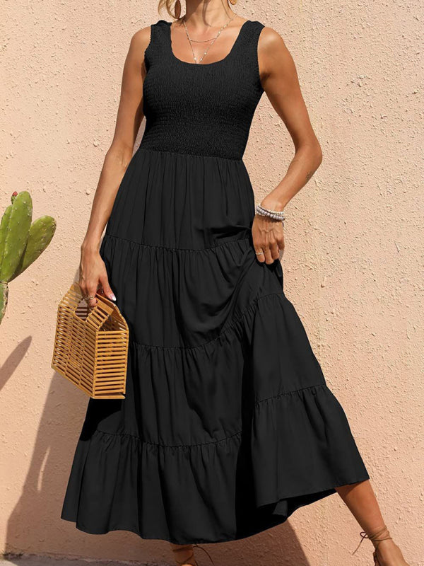 Dress- Women's Maxi Tank Dress with Tiered Ruffle Skirt- - IndioGear Fashion and Gear