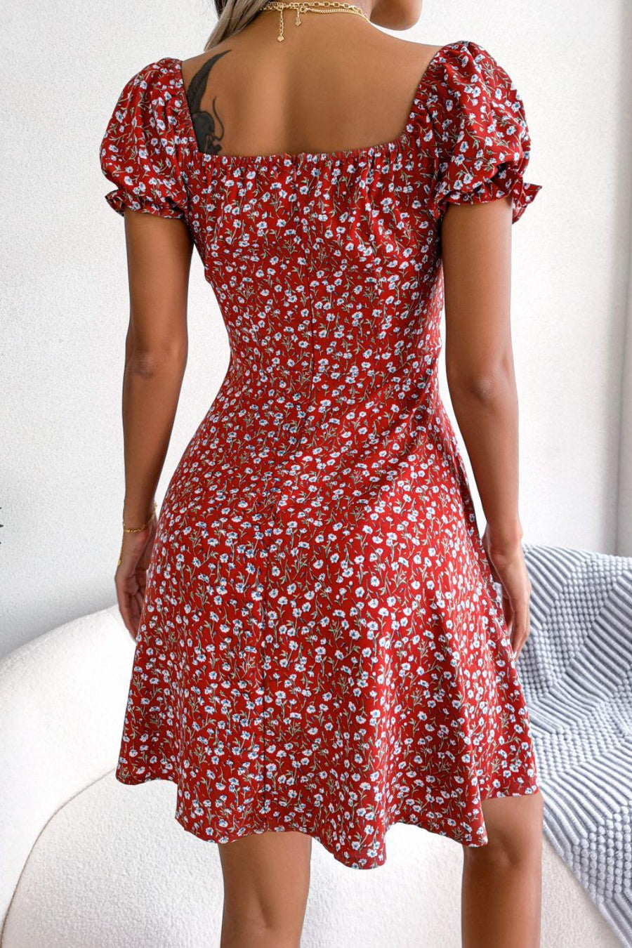 Dresses- Chic and Comfy Floral A-Line Dress with Tie Front and Square Open Back- - Pekosa Women Clothing