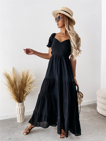 Dresses- Don't Wait to Feel Beautiful Get Your Tiered Cotton Maxi Dress Today- Black- IndioGear Fashion and Gear