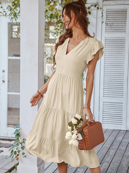 Dresses- Flirty Maxi Casual Dress: Perfect for Every Occasion!- Beige khaki- IndioGear Fashion and Gear