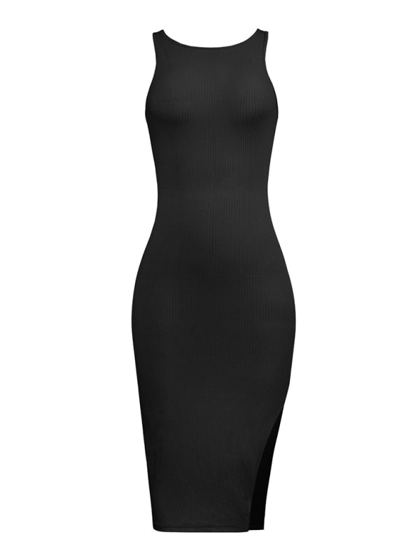 Dresses- Ribbed Reversible Sleeveless Bodycon Midi Dress- - IndioGear Fashion and Gear