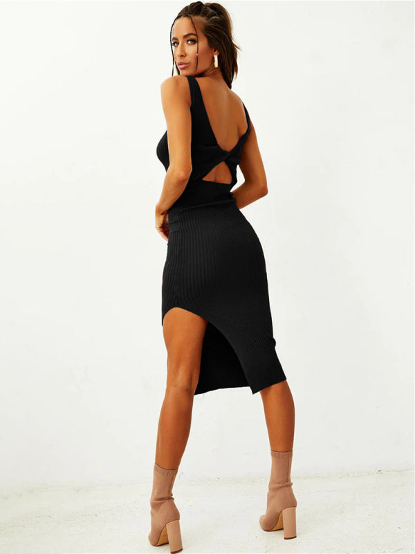 Dresses- Ribbed Reversible Sleeveless Bodycon Midi Dress- - IndioGear Fashion and Gear