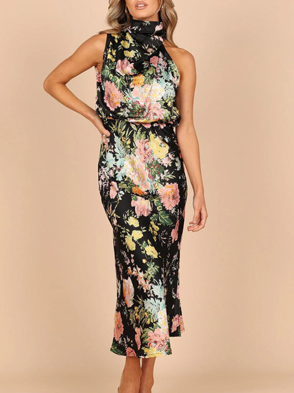 Dresses- Satin Floral Maxi Dress Will Make You Shine!- Suit 5- IndioGear Fashion and Gear