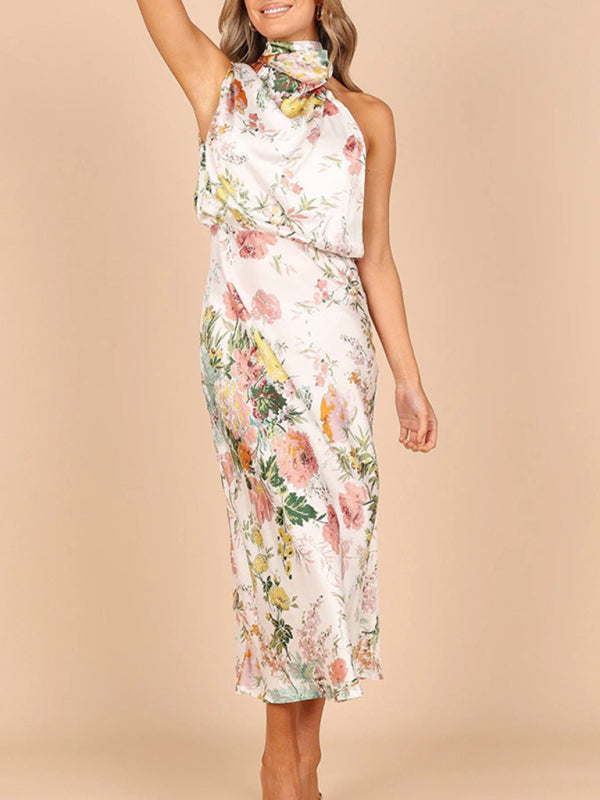 Dresses- Satin Floral Maxi Dress Will Make You Shine!- - IndioGear Fashion and Gear