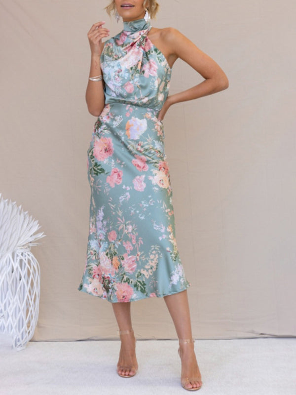 Dresses- Satin Floral Maxi Dress Will Make You Shine!- - IndioGear Fashion and Gear