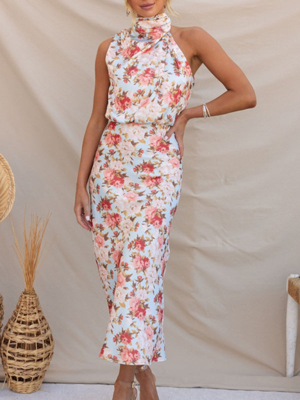 Dresses- Satin Floral Maxi Dress Will Make You Shine!- - IndioGear Fashion and Gear