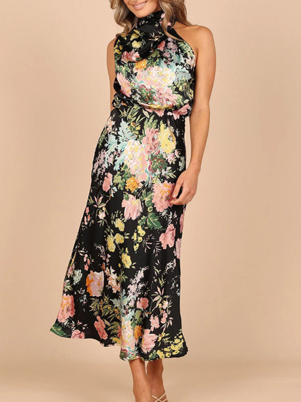 Dresses- Satin Floral Maxi Dress Will Make You Shine!- - IndioGear Fashion and Gear