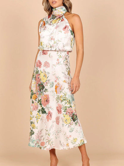 Dresses- Satin Floral Maxi Dress Will Make You Shine!- Pattern1- IndioGear Fashion and Gear