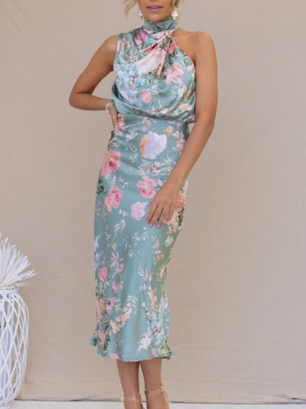 Dresses- Satin Floral Maxi Dress Will Make You Shine!- Pattern3- IndioGear Fashion and Gear