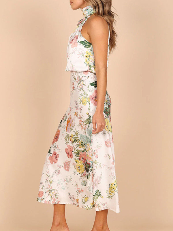 Dresses- Satin Floral Maxi Dress Will Make You Shine!- - IndioGear Fashion and Gear