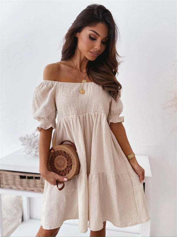 Dresses- Summer Textured Smocked Off-Shoulder Tiered Dress- - IndioGear Fashion and Gear