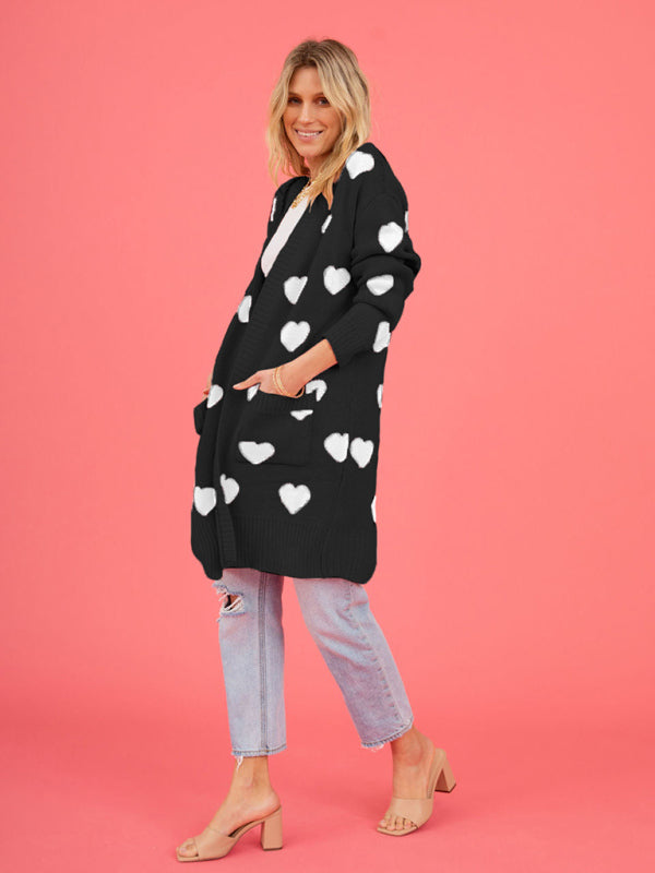 Duster Cardigans- Valentine's Day Knitted Duster Cardigan with Side Pockets- - IndioGear Clothing and Gear