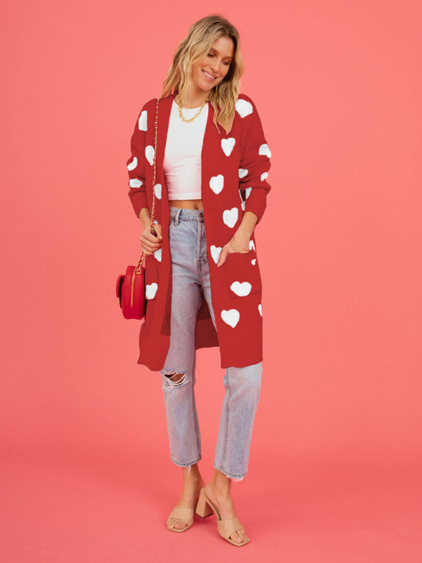 Duster Cardigans- Valentine's Day Knitted Duster Cardigan with Side Pockets- - IndioGear Clothing and Gear