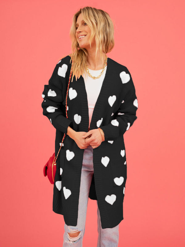 Duster Cardigans- Valentine's Day Knitted Duster Cardigan with Side Pockets- - IndioGear Clothing and Gear