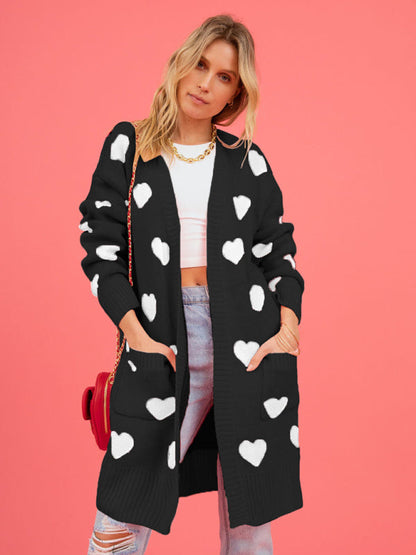 Duster Cardigans- Valentine's Day Knitted Duster Cardigan with Side Pockets- - IndioGear Clothing and Gear