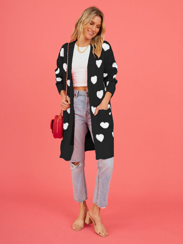 Duster Cardigans- Valentine's Day Knitted Duster Cardigan with Side Pockets- - IndioGear Clothing and Gear