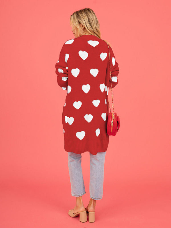 Duster Cardigans- Valentine's Day Knitted Duster Cardigan with Side Pockets- - IndioGear Clothing and Gear