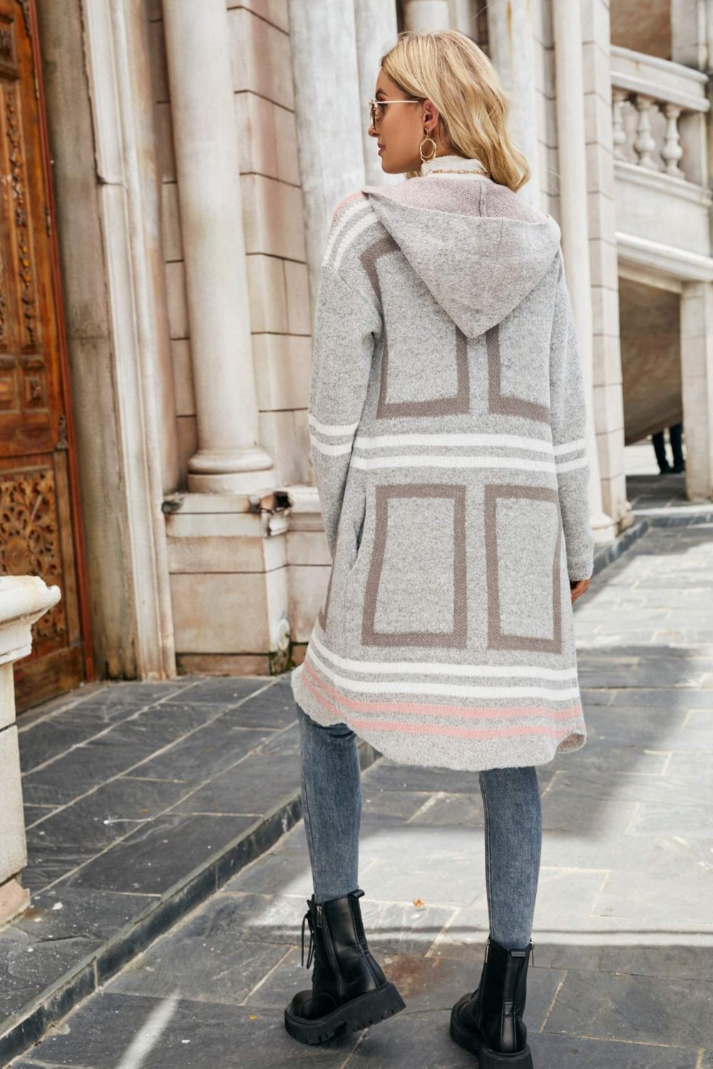 Duster Cardigans- Winter Knit Pastel Zebra Shawl Hooded Coat - Duster Cardigan- - IndioGear Clothing and Gear