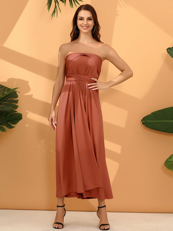 Elegant Dresses- Adaptive Elegance Backless Maxi Midi Dress with Versatile Design Straps- - IndioGear Clothing and Gear