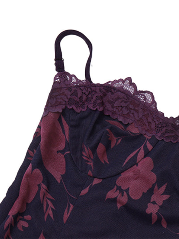 Elegant Dresses- Cocktail Purple Floral Mesh Underwire Bodycon Long Dress- - IndioGear Clothing and Gear