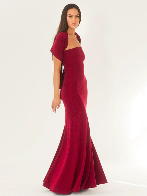 Elegant Dresses- Elegant Evening Tube Mermaid Dress with Shawl- - IndioGear Clothing and Gear