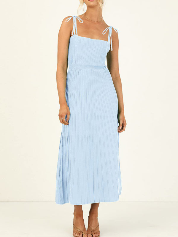 Elegant Dresses- Elegant Ribbed Knit A-Line Cami Midi Cocktail Dress- - IndioGear Fashion and Gear