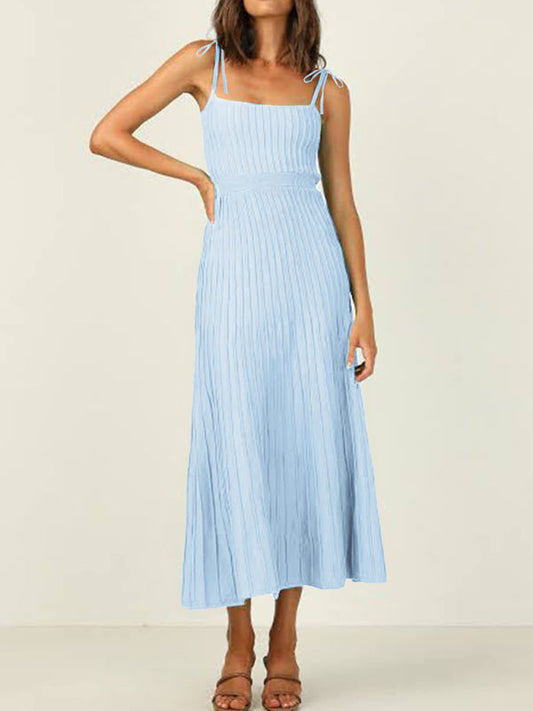 Elegant Dresses- Elegant Ribbed Knit A-Line Cami Midi Cocktail Dress- Clear blue- IndioGear Fashion and Gear