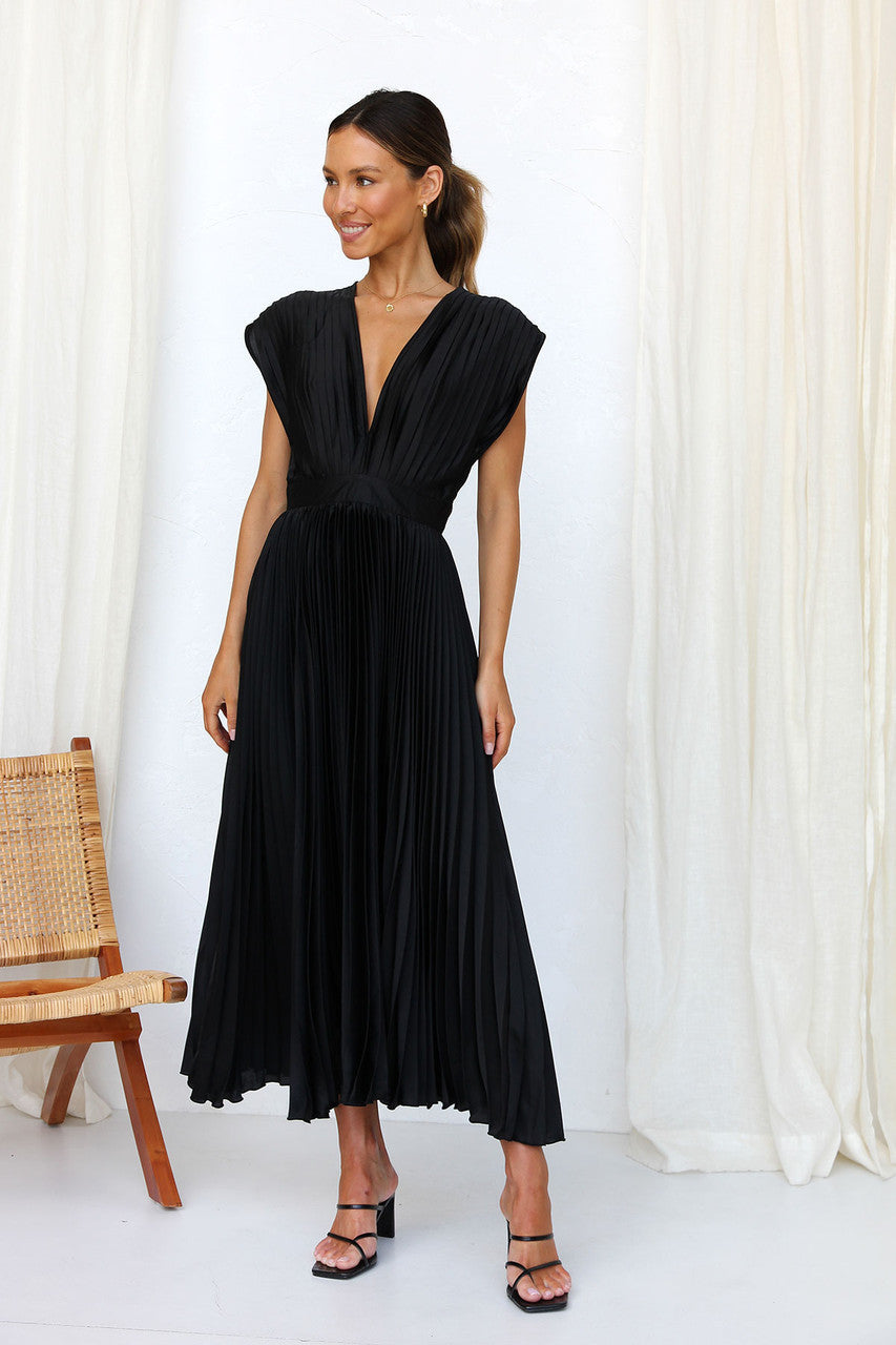 Elegant Satin Pleated Tie-Back Plunge Midi Dress | Elegant Dresses | Pekosa Women Clothing