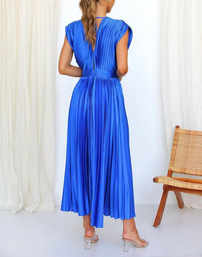 Elegant Satin Pleated Tie-Back Plunge Midi Dress | Elegant Dresses | Pekosa Women Clothing