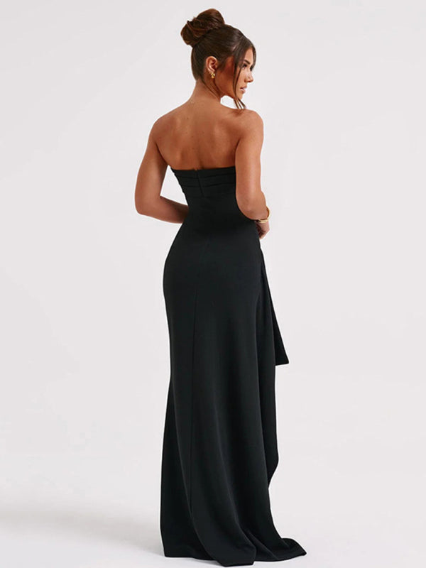 Elegant Dresses-Elegant Strapless High Slit Maxi Dress for Wedding Guests-Pekosa Women Clothing