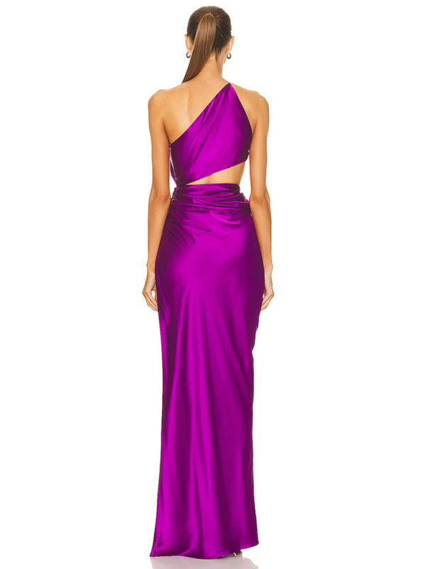 Elegant Dresses-Satin One-Shoulder Dress for Elegant Wedding Guests-Pekosa Women Clothing