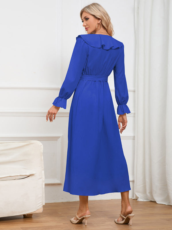 Elegant Dresses- Solid Wrap and Tie-Belt Dress for Fall Cocktails- - IndioGear Clothing and Gear