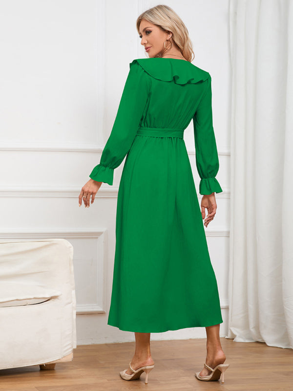 Elegant Dresses- Solid Wrap and Tie-Belt Dress for Fall Cocktails- - IndioGear Clothing and Gear