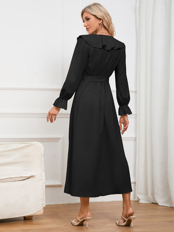 Elegant Dresses- Solid Wrap and Tie-Belt Dress for Fall Cocktails- - IndioGear Clothing and Gear