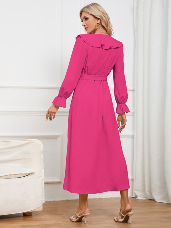 Elegant Dresses- Solid Wrap and Tie-Belt Dress for Fall Cocktails- - IndioGear Clothing and Gear