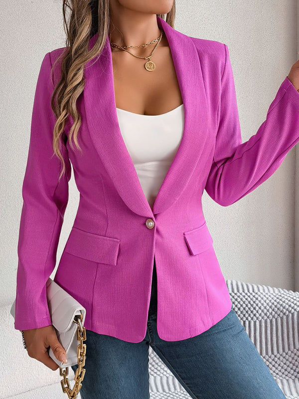 Elegant Jackets- One Button Shawl Lapel Blazer in Solid Single Breasted- Rose- IndioGear Fashion and Gear