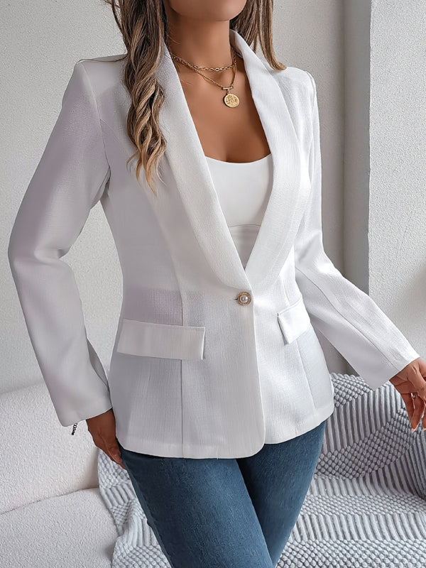 Elegant Jackets- One Button Shawl Lapel Blazer in Solid Single Breasted- White- IndioGear Fashion and Gear