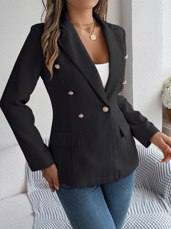 Elegant Jackets- Tailored Solid Notch Lapel Blazer in Double Breasted- - IndioGear Fashion and Gear