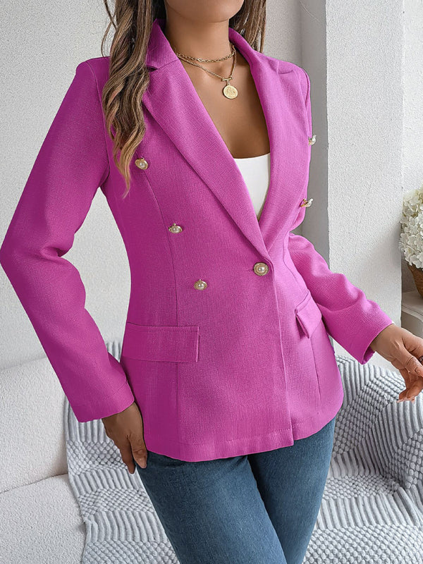 Elegant Jackets- Tailored Solid Notch Lapel Blazer in Double Breasted- - IndioGear Fashion and Gear