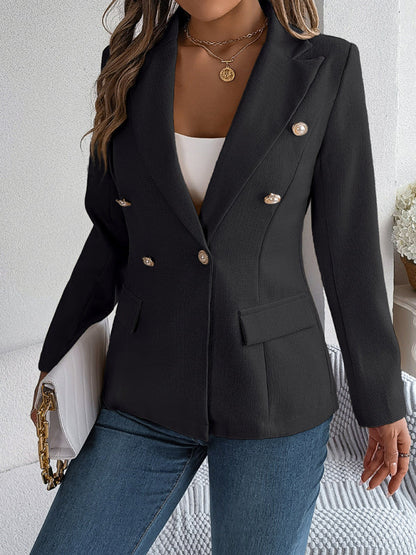 Elegant Jackets- Tailored Solid Notch Lapel Blazer in Double Breasted- - IndioGear Fashion and Gear