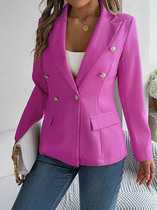 Elegant Jackets- Tailored Solid Notch Lapel Blazer in Double Breasted- - IndioGear Fashion and Gear