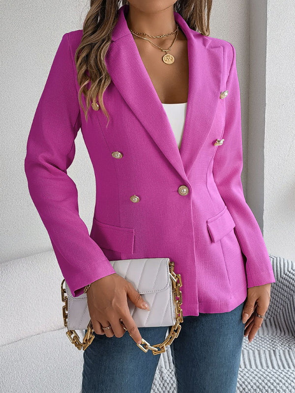 Elegant Jackets- Tailored Solid Notch Lapel Blazer in Double Breasted- Rose- IndioGear Fashion and Gear