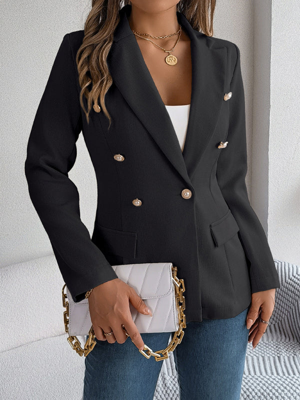 Elegant Jackets- Tailored Solid Notch Lapel Blazer in Double Breasted- - IndioGear Fashion and Gear