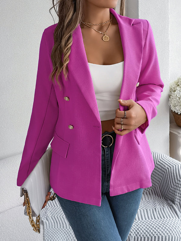 Elegant Jackets- Tailored Solid Notch Lapel Blazer in Double Breasted- - IndioGear Fashion and Gear