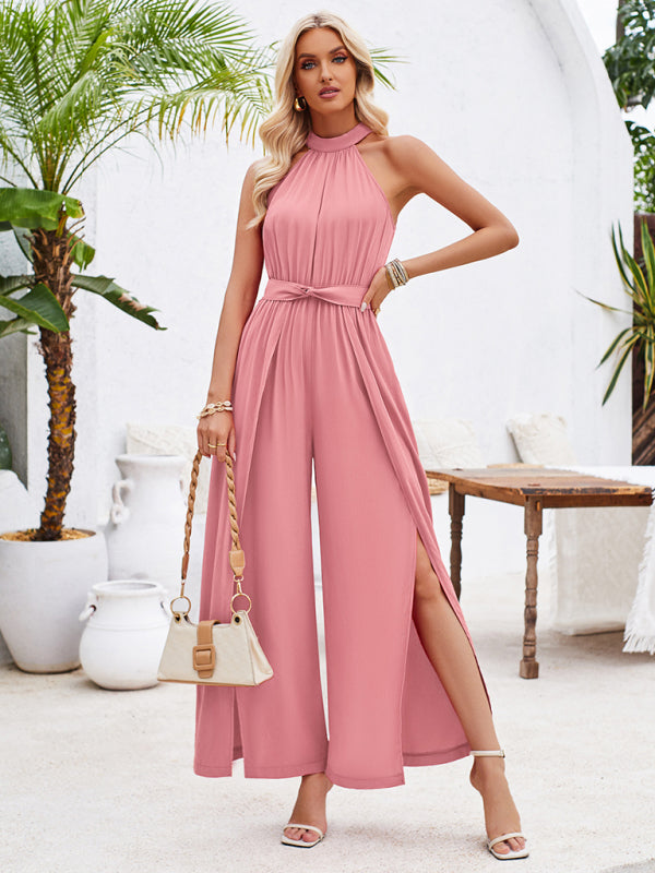 Elegant Jumpsutis- Belted Cocktail Jumpsuit - Elegant Halter Neck Playsuit- - IndioGear Fashion and Gear