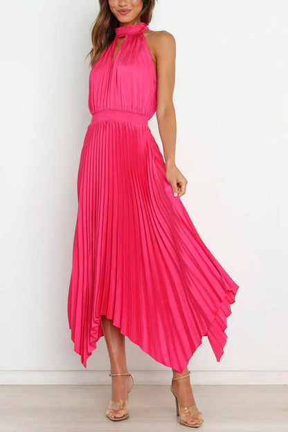 Cocktail Satin Pleated Sleeveless Elegant Choker Midi Dress | Elegant dresses | Pekosa Women Clothing